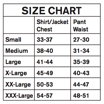 Natural Gear Size Chart