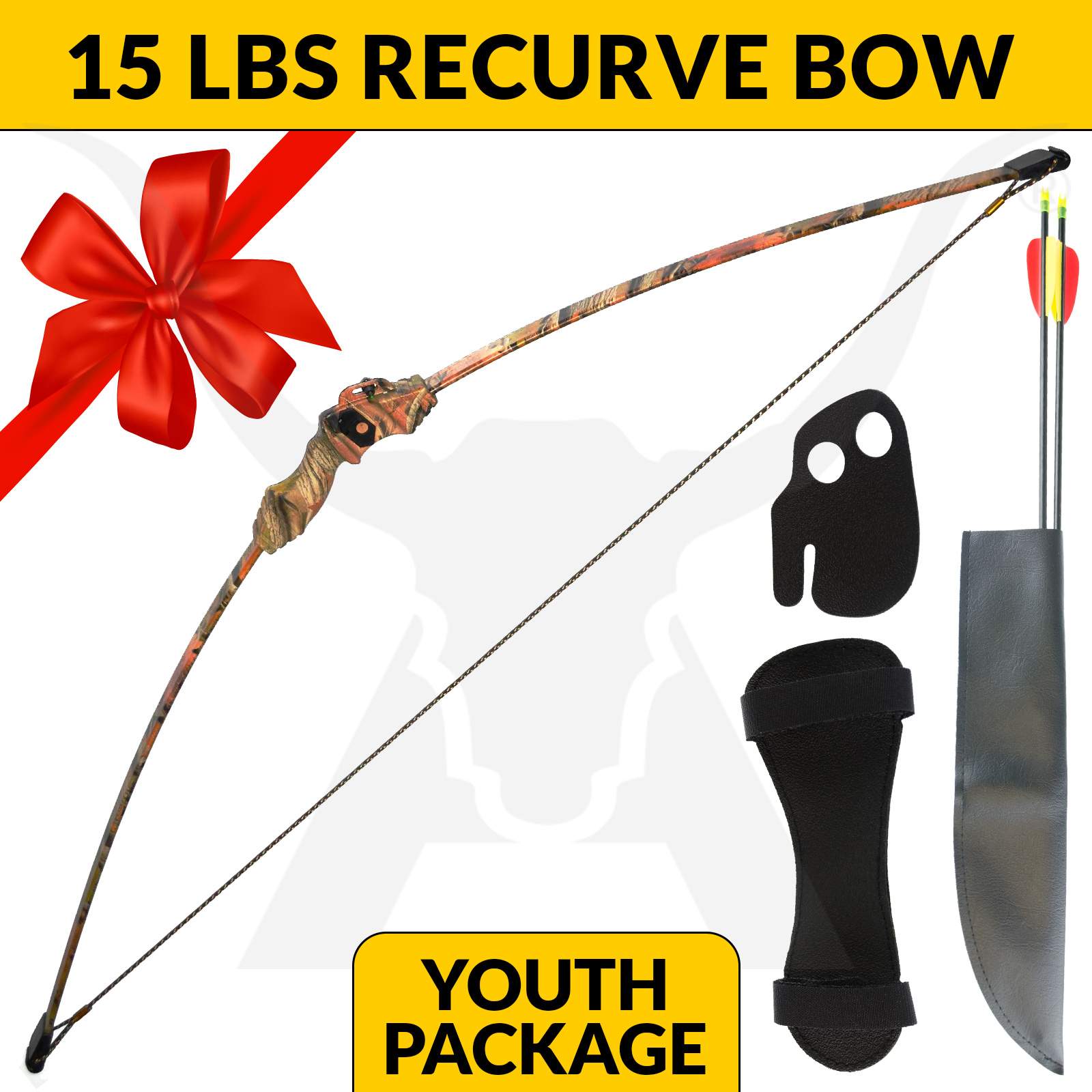 NEW 15 LBS YOUTH LONGBOW CAMO ARCHERY APEX HUNTING RECURVE BOW