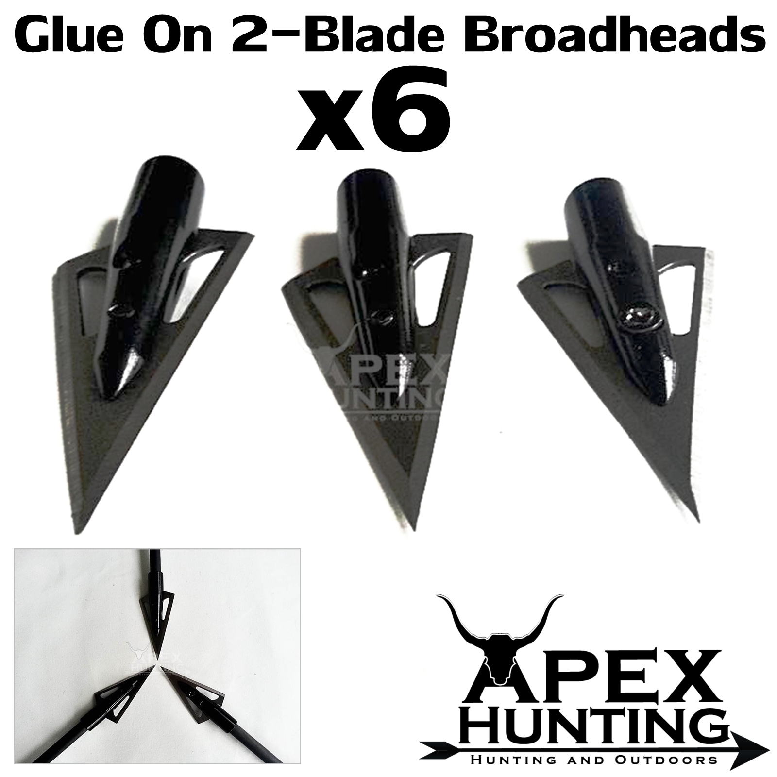 GLUE ON 2BLADE BROADHEADS FOR COMPOUND & RECURVE BOW ARCHERY & HUNTING