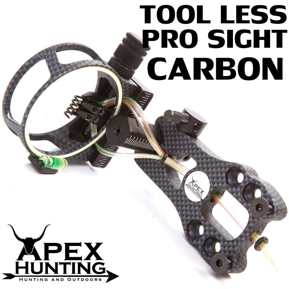 CARBON TOOLLESS PRO SIGHT 5PIN FIBRE OPTIC SIGHT FOR COMPOUND BOW w