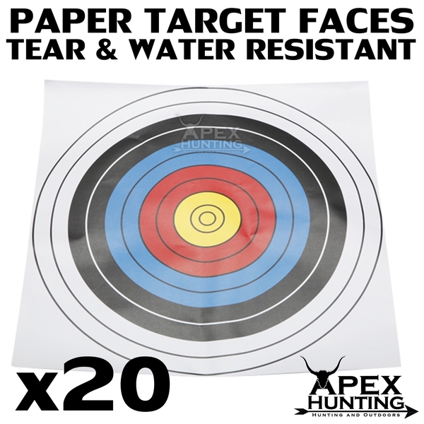 20X PAPER TARGET FACES WATER & TEAR RESISTANT FOR COMPOUND & RECURVE
