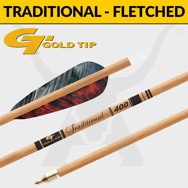 Gold Tip Traditional Fletched Carbon Arrows 6 Pack / 340