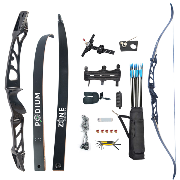 Podium Recurve Bow package - Zone Archery [Bow Colour: Black] [Handed: Right Handed] [Bow Size: 68 Inch] [Draw Weight: 18lbs]