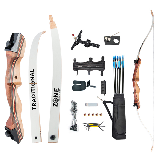 Traditional Recurve Bow package - Zone Archery [AMO Length: 48 Inch] [Draw Weight: 16lbs]